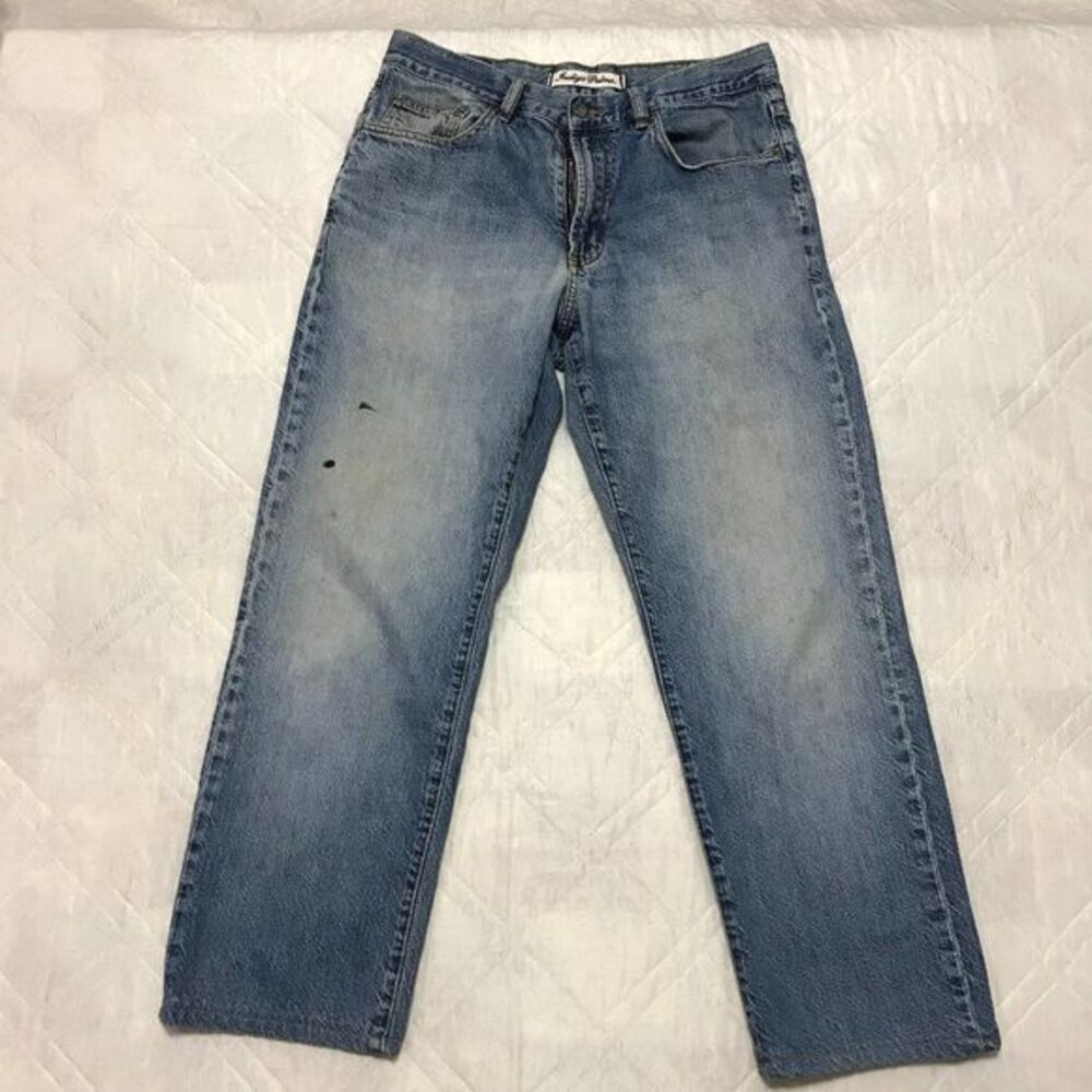 Indigo Palms distressed blue jeans 34X27‎